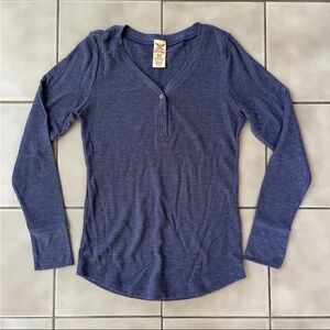 Women's Y2K Navy Long-Sleeve Henley Thermal Top